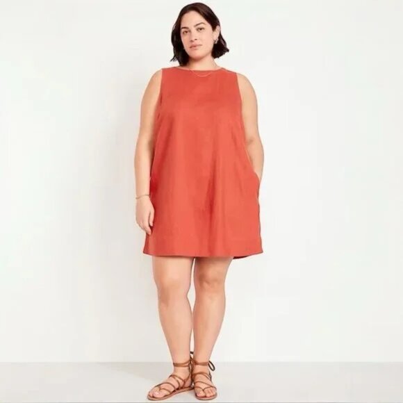 Old Navy Dresses & Skirts - NWT Old Navy Linen Viscose Tank Dress Rust Orange Plus Size Women’s 3X